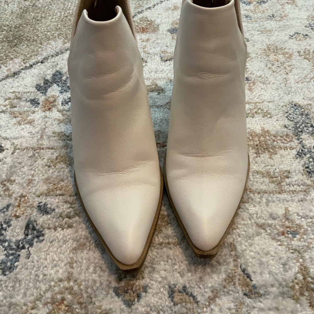 Vegan Leather White Block Heel Booties size 6.5